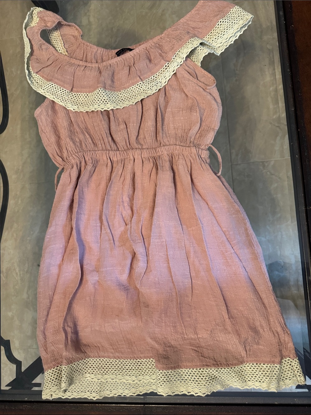 Dusty Pink Crochet-Trim Casual Dress
